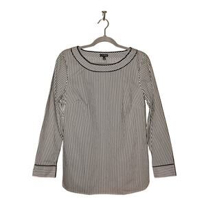 TALBOTS NEW $90 Black White Stripe Long Sleeve Cotton‎ Tunic Top Small